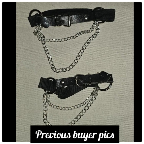 Punk Gothic faux Leather Elastic Thigh chain link & silver metal leg band new - Picture 7 of 7